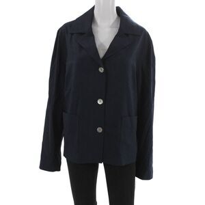 Estelle & Finn Womens Basic Jacket Blue Linen Blend Long Sleeve Button Size 16
